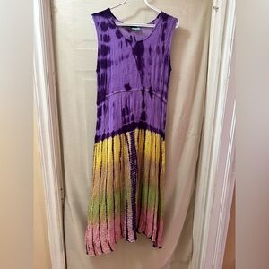 ⚫️ BOGO Blue Ocean Boho Tie Dye Rayon Midi Dress Festival Free Size Flowy